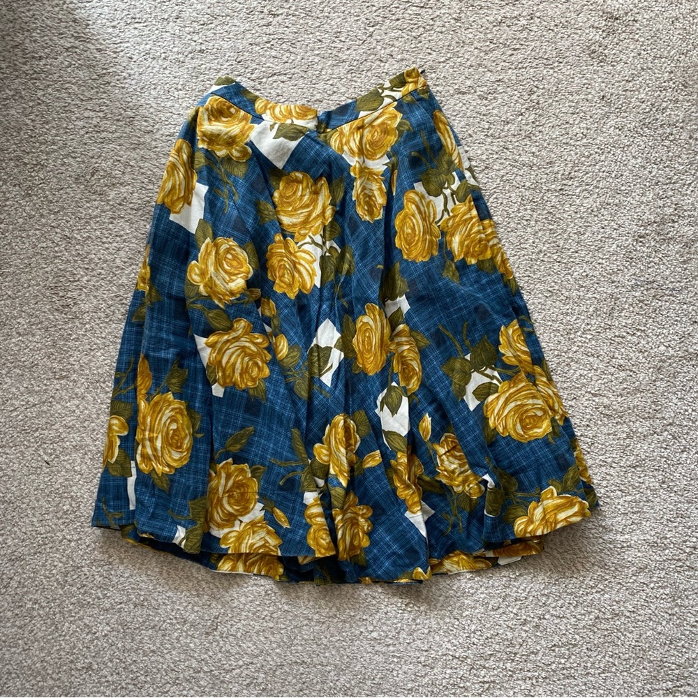 Odille Blue and Yellow Floral Midi Skirt